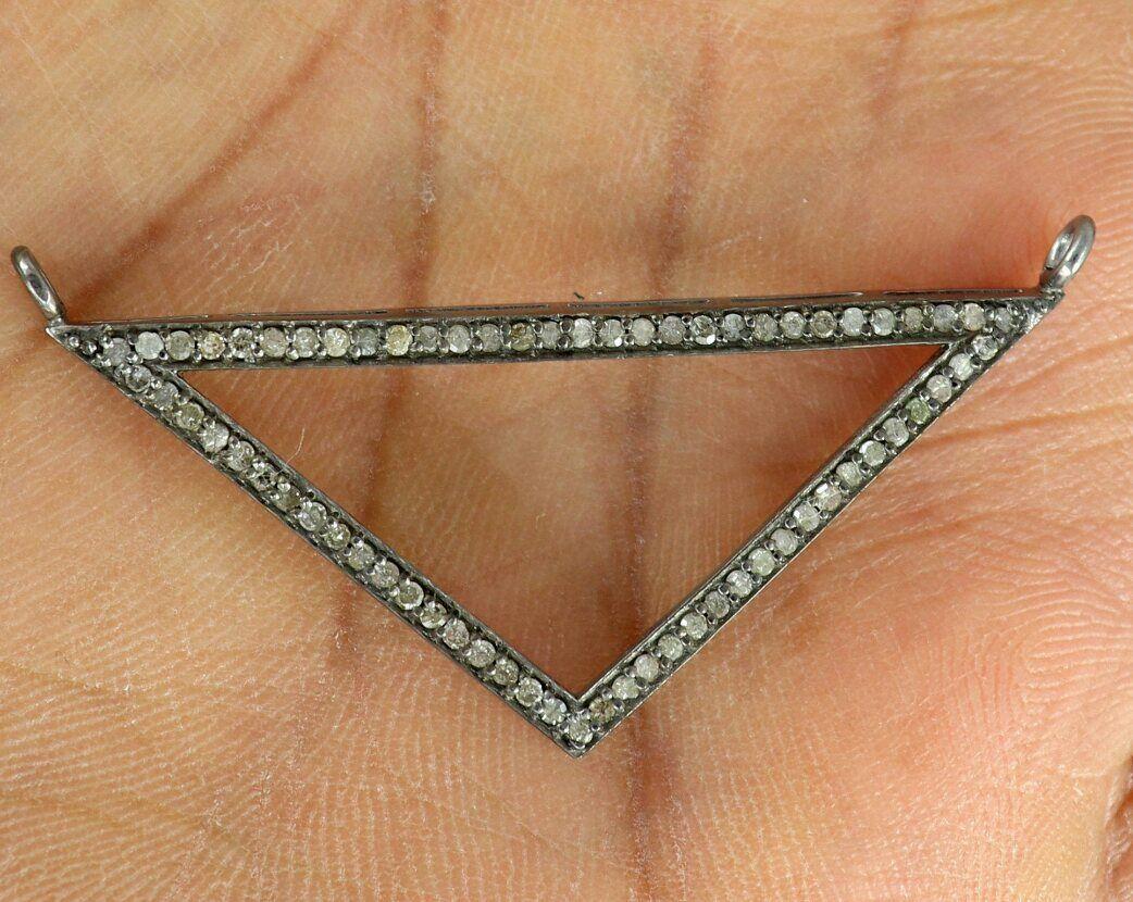 Triangle Pendant Pave Diamond 925 Silver Diamond Handmade Triangular Pendant In New Condition For Sale In Chicago, IL