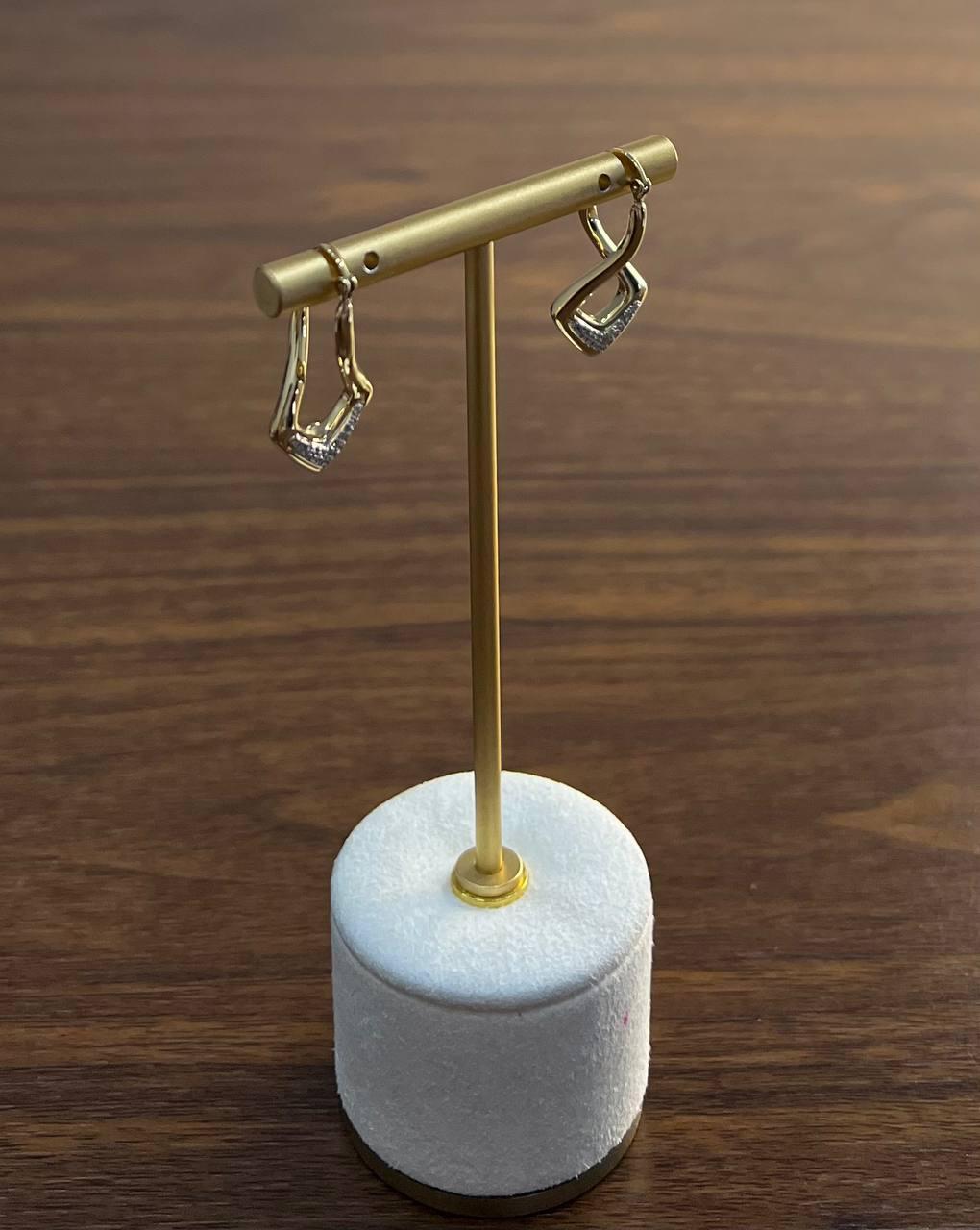 Triangle Rhombus 14K Yellow Gold Diamond Fashion Huggie Earrings For Sale 5