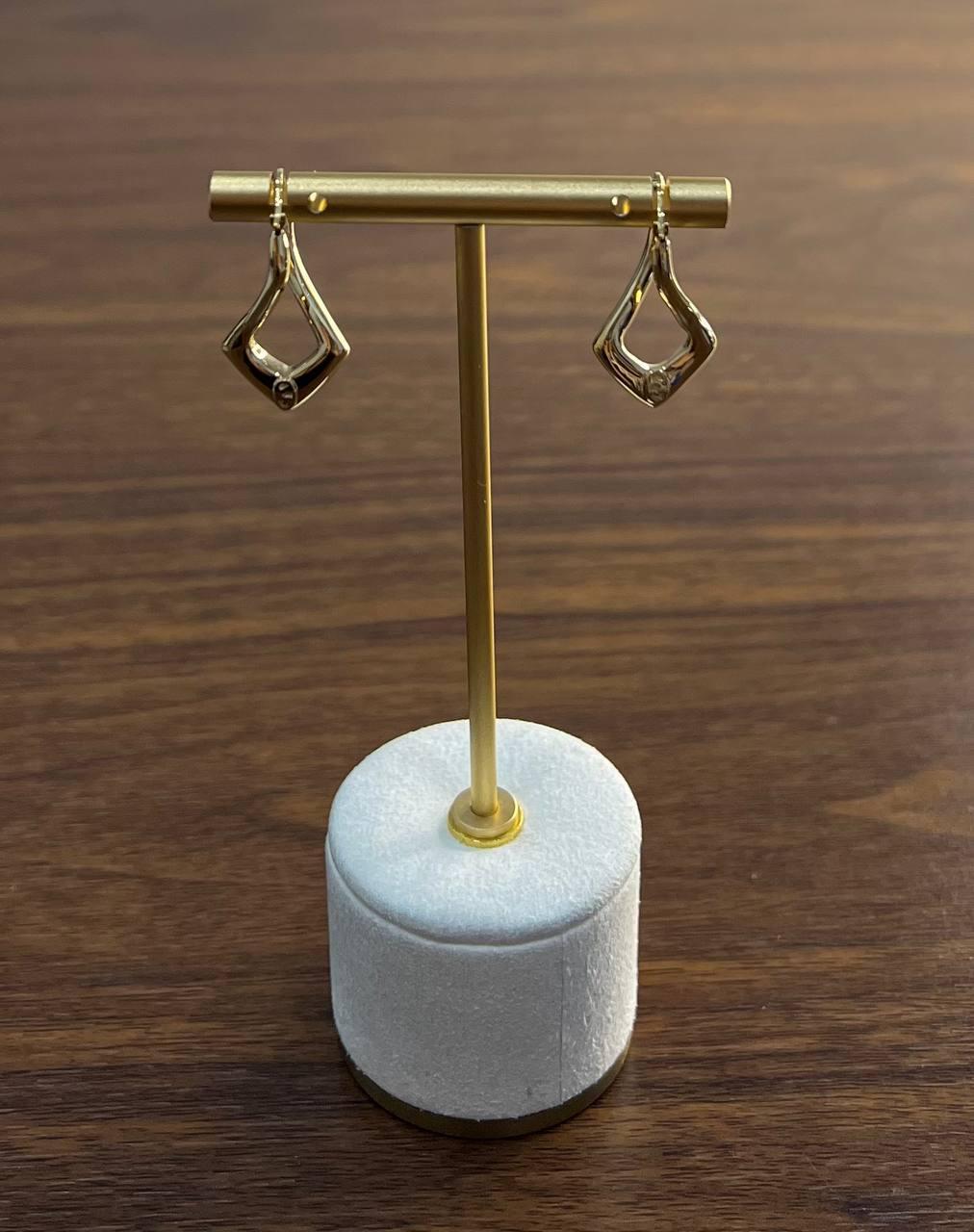 Triangle Rhombus 14K Yellow Gold Diamond Fashion Huggie Earrings For Sale 1