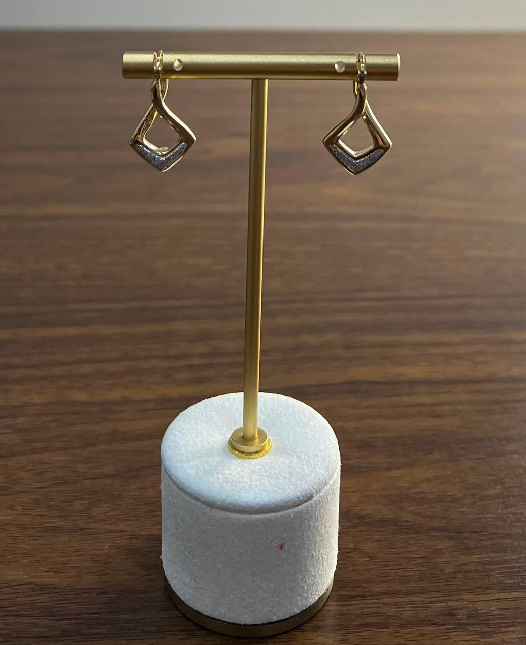 Triangle Rhombus 14K Yellow Gold Diamond Fashion Huggie Earrings For Sale 3