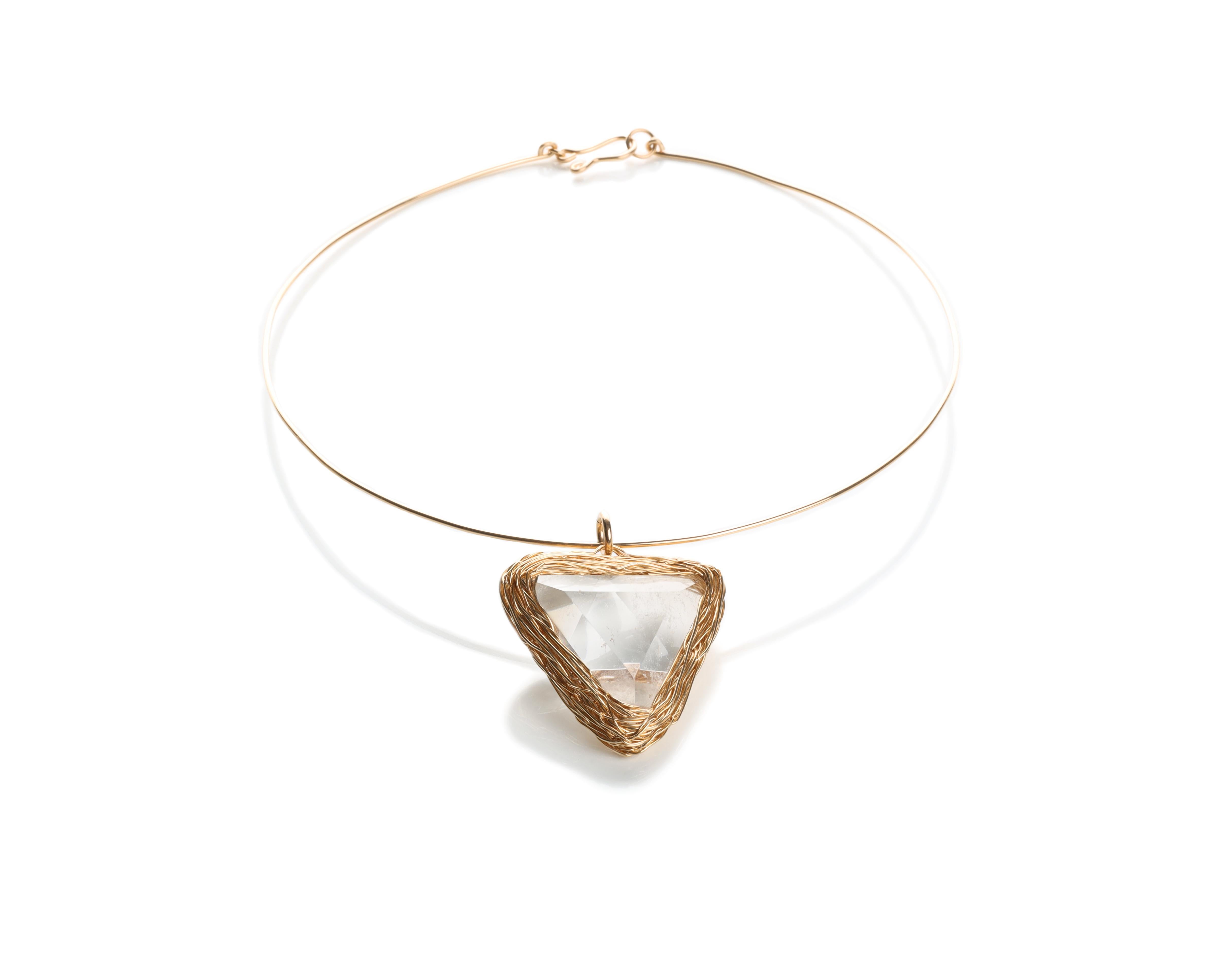 Contemporary Triangle Rock Crystal choker & One-Off Necklace in 14kt Gold Cocktail Statement For Sale