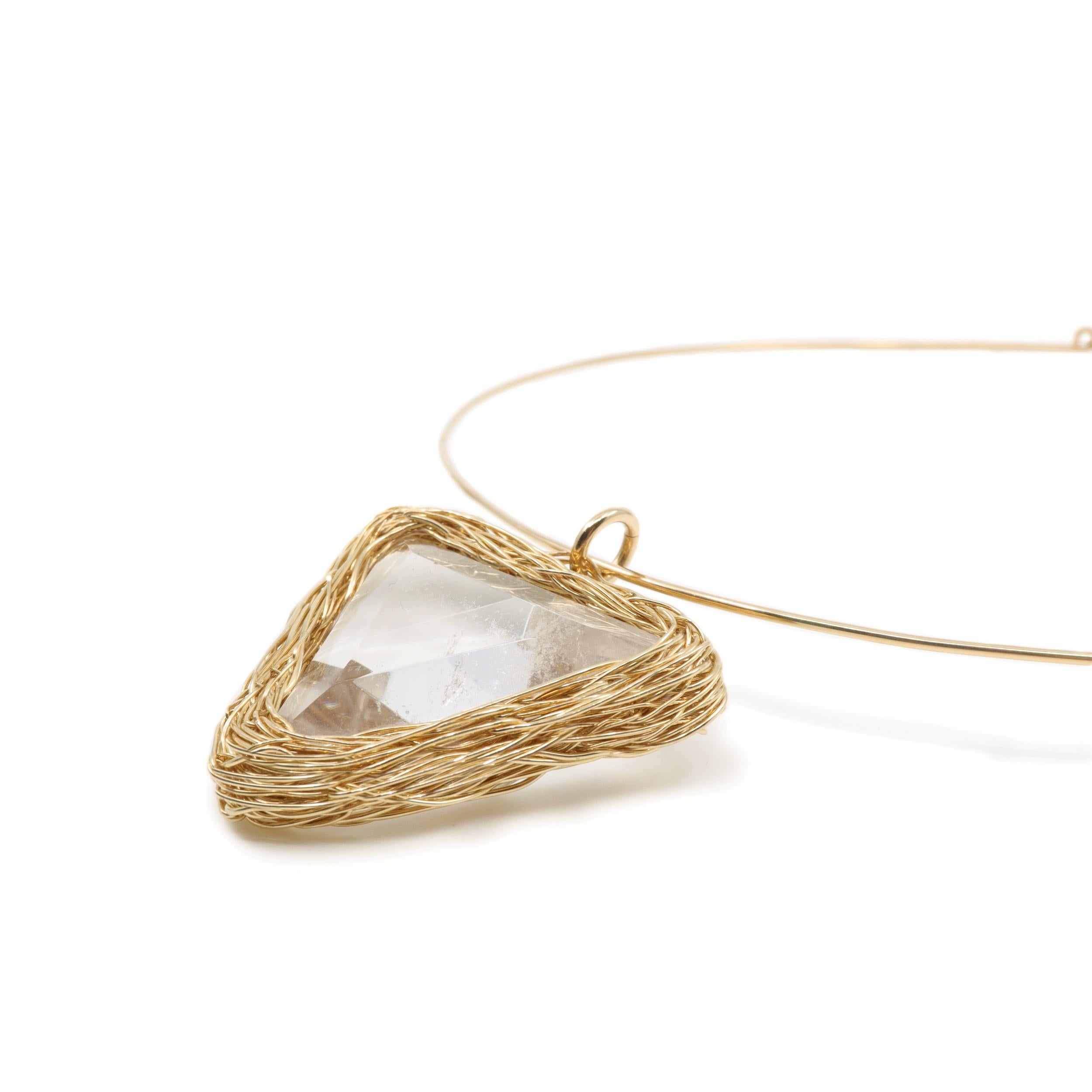 Triangle Rock Crystal choker & One-Off Necklace in 14kt Gold Cocktail Statement For Sale 1