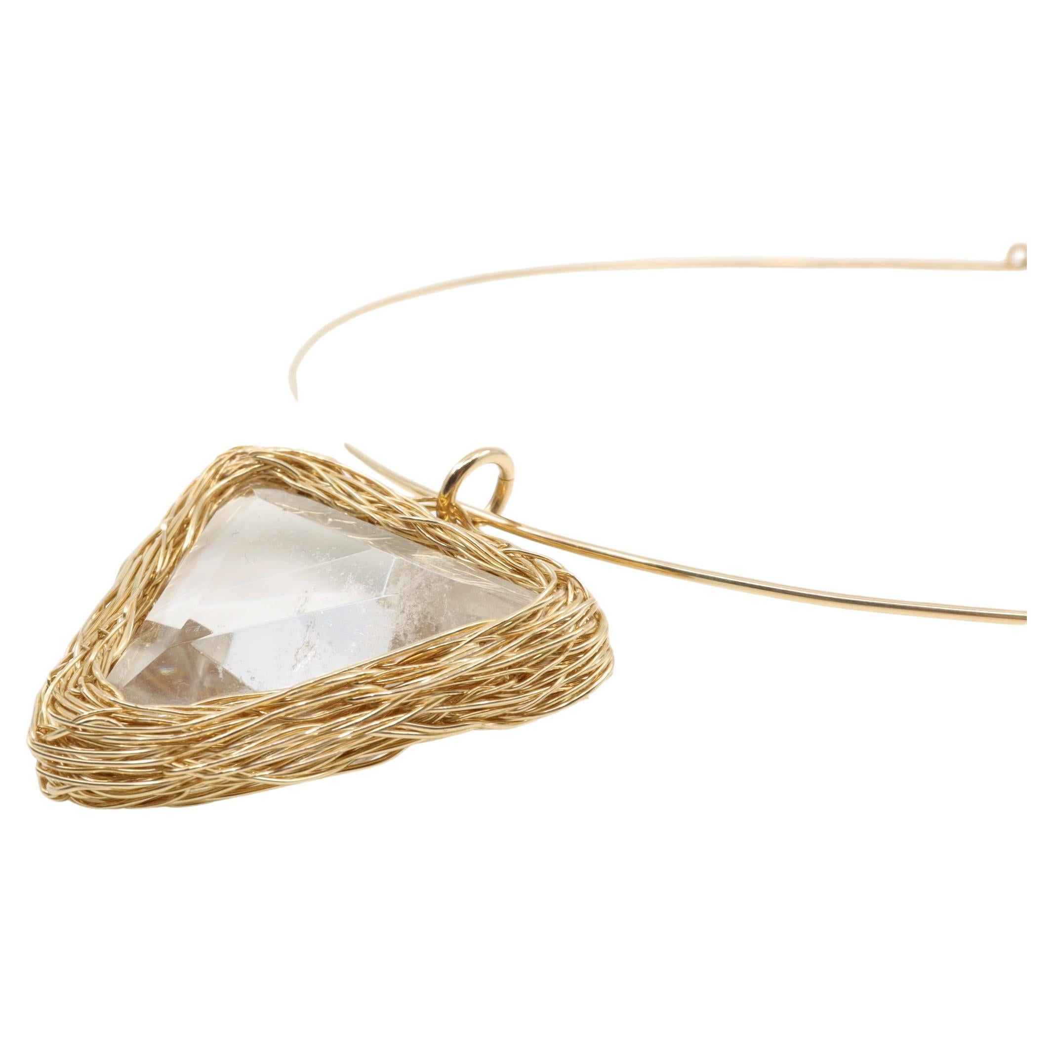 Triangle Rock Crystal choker & One-Off Necklace in 14kt Gold Cocktail Statement For Sale