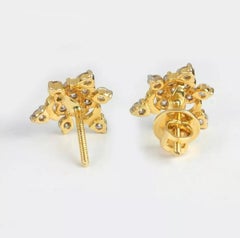 Triangle Shape Diamond Stud Earrings 14K Solid Gold Floral Handmade