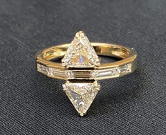 Triangle Shape Diamonds Yellow Gold Original Unique Engagement 18K Ring for Her
