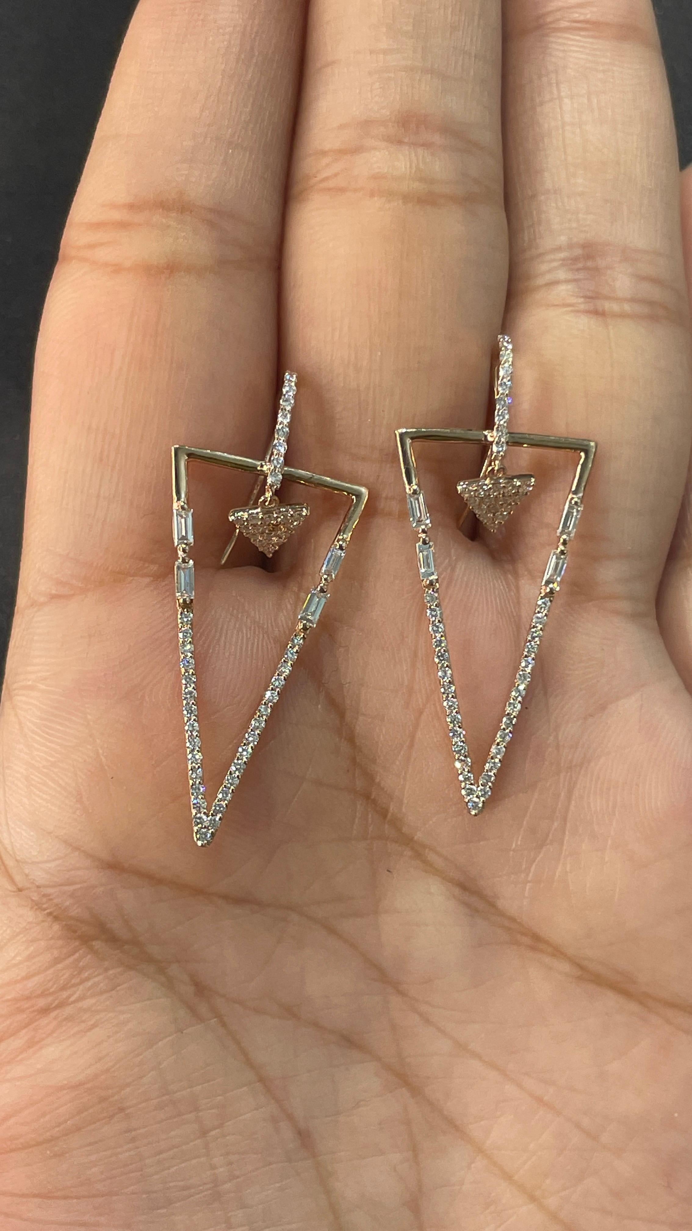 Contemporary Modern Diamond Earrings in 14 Karat Rose Gold For Sale