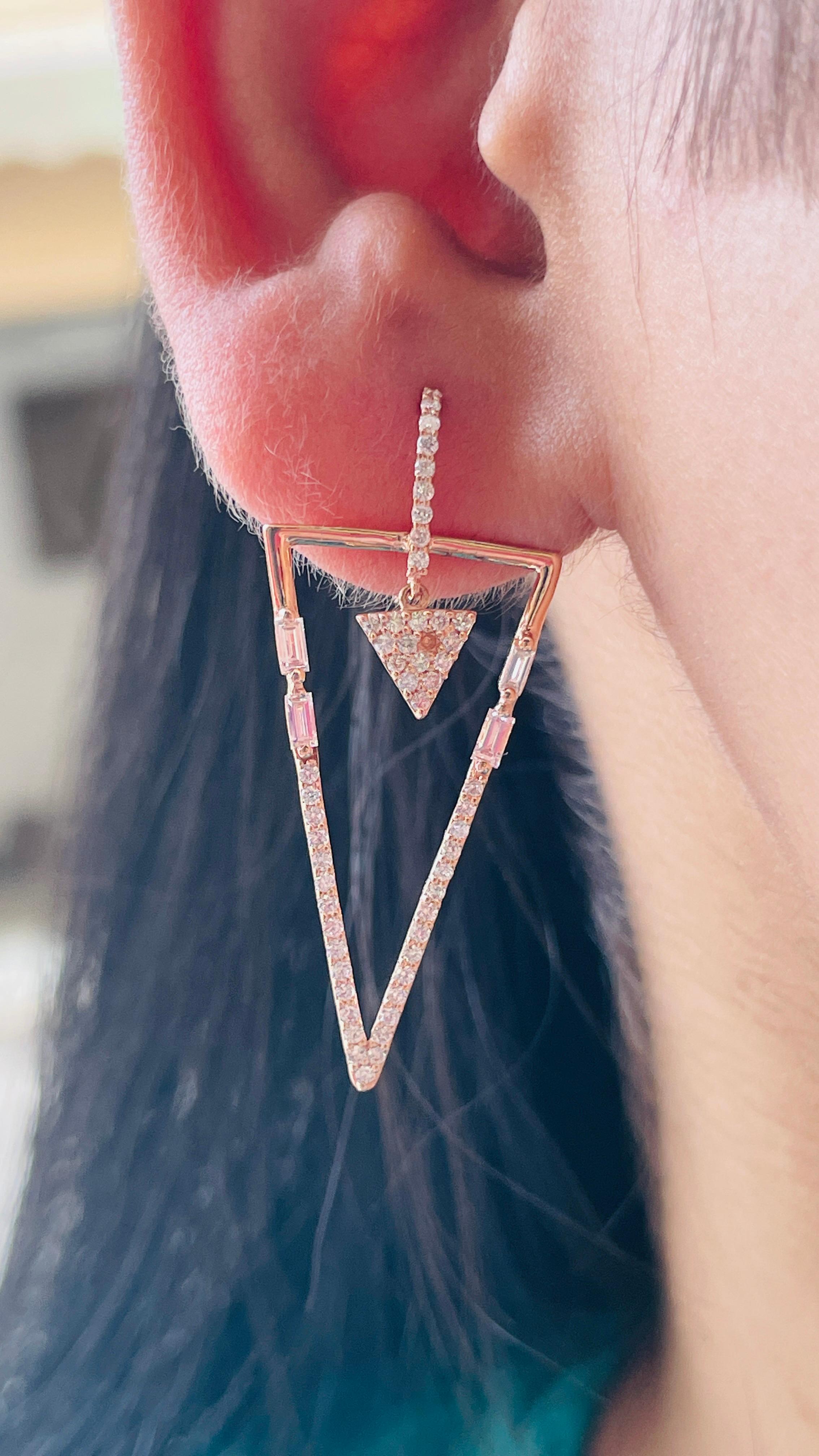 Round Cut Modern Diamond Earrings in 14 Karat Rose Gold For Sale