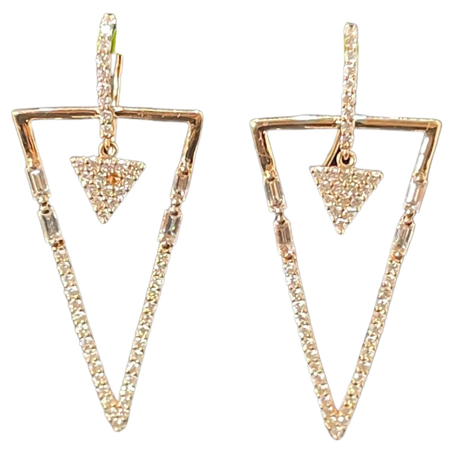 Modern Diamond Earrings in 14 Karat Rose Gold For Sale