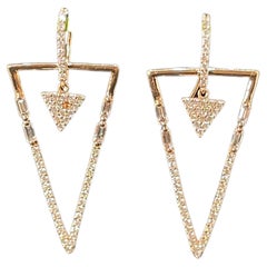 Modern Diamond Hook Earrings in 14 Karat Rose Gold