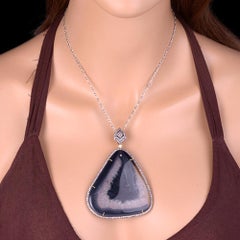Triangle Shaped Agate Pendant with Pave Diamond Made in 18k Gold & Silver