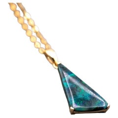Triangle Shaped Boulder Opal Necklace 18K Yellow Gold