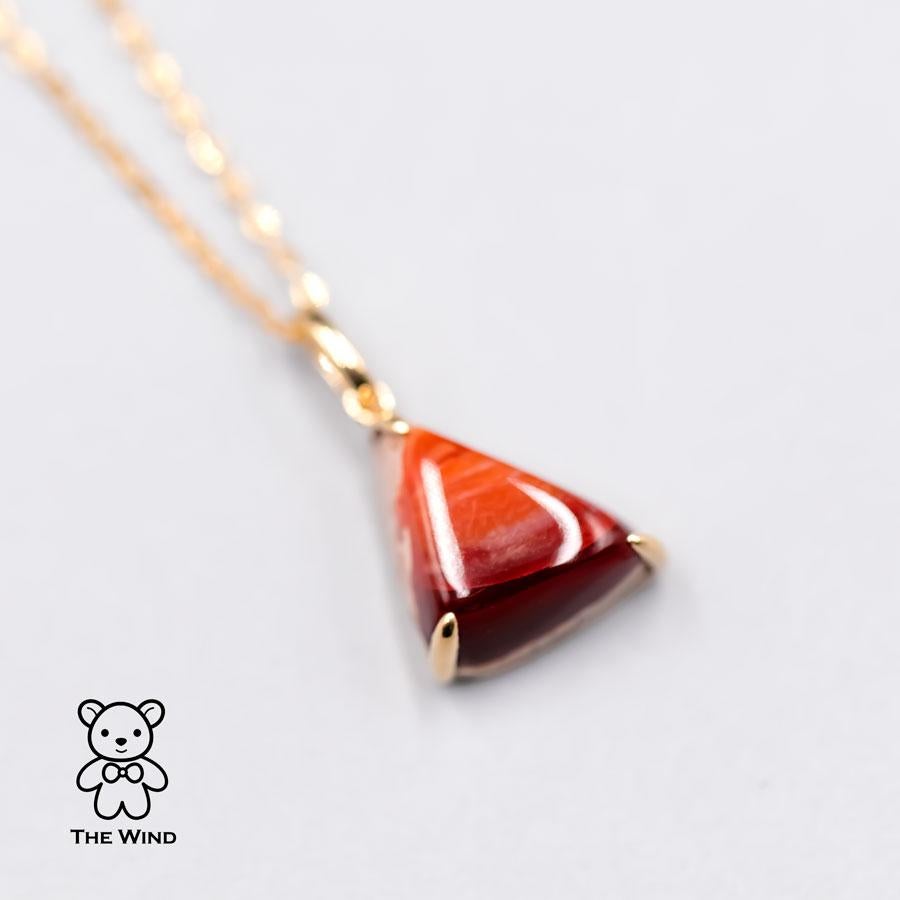 Brilliant Cut Triangle Shaped Mexican Matrix Opal Pendant Necklace 18K Yellow Gold