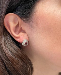 Triangle Shaped Pink Tourmaline Earrings with Halo Diamonds and Omega Backs