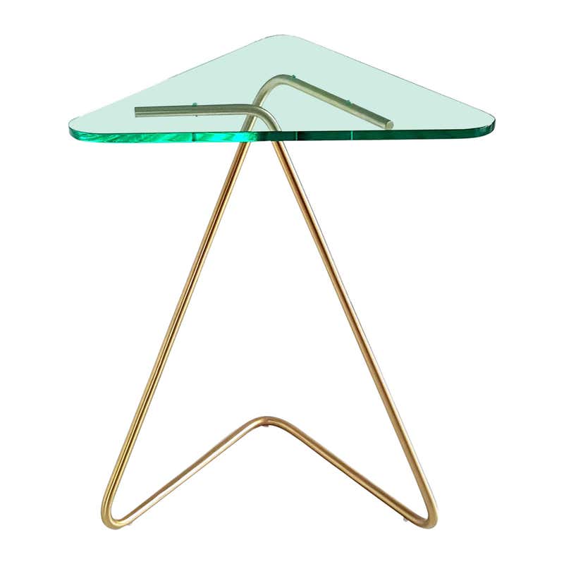 Sculptural Triangle Pace Side or Drink Table with Triangle Green Glass ...