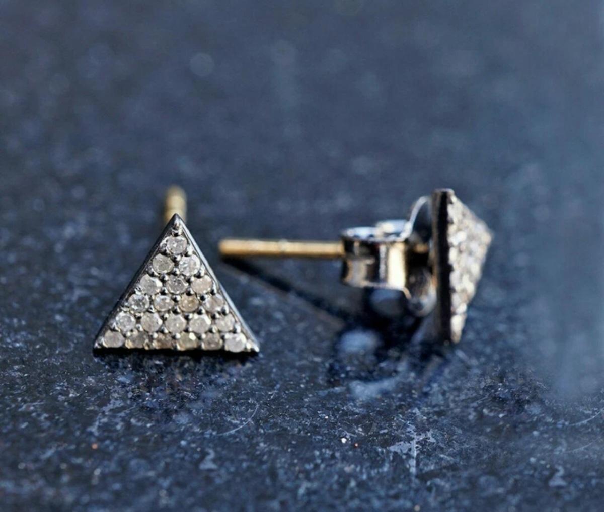Triangle Stud Earring Diamond Ear Stud 925 Silver Earlobe Piercing Jewelry Gift. For Sale 1