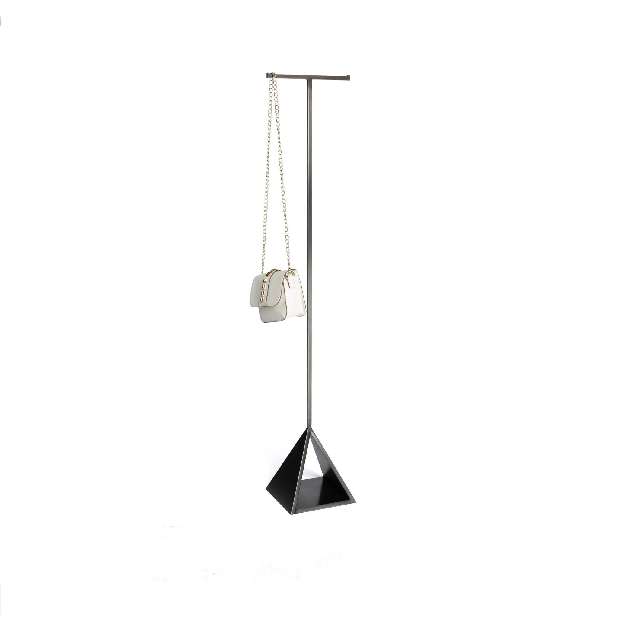 Contemporary Metal Coat Hanging Rack Stand in a Hand Blackened Steel Finish For Sale