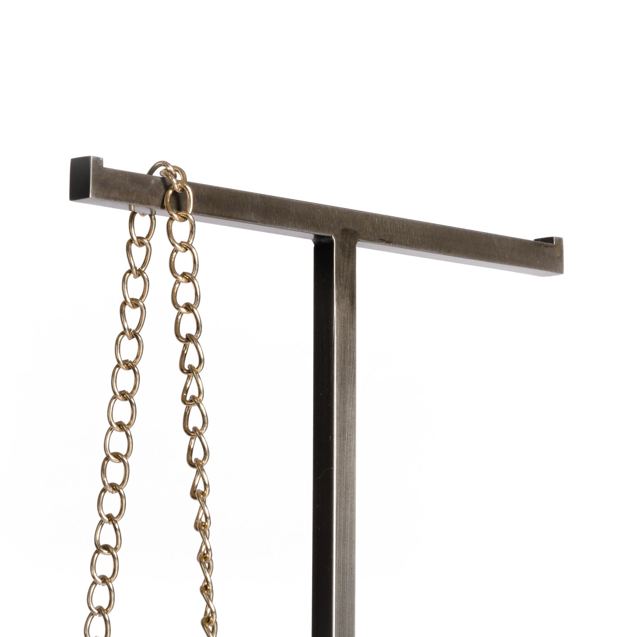 Metal Coat Hanging Rack Stand in a Hand Blackened Steel Finish For Sale 1