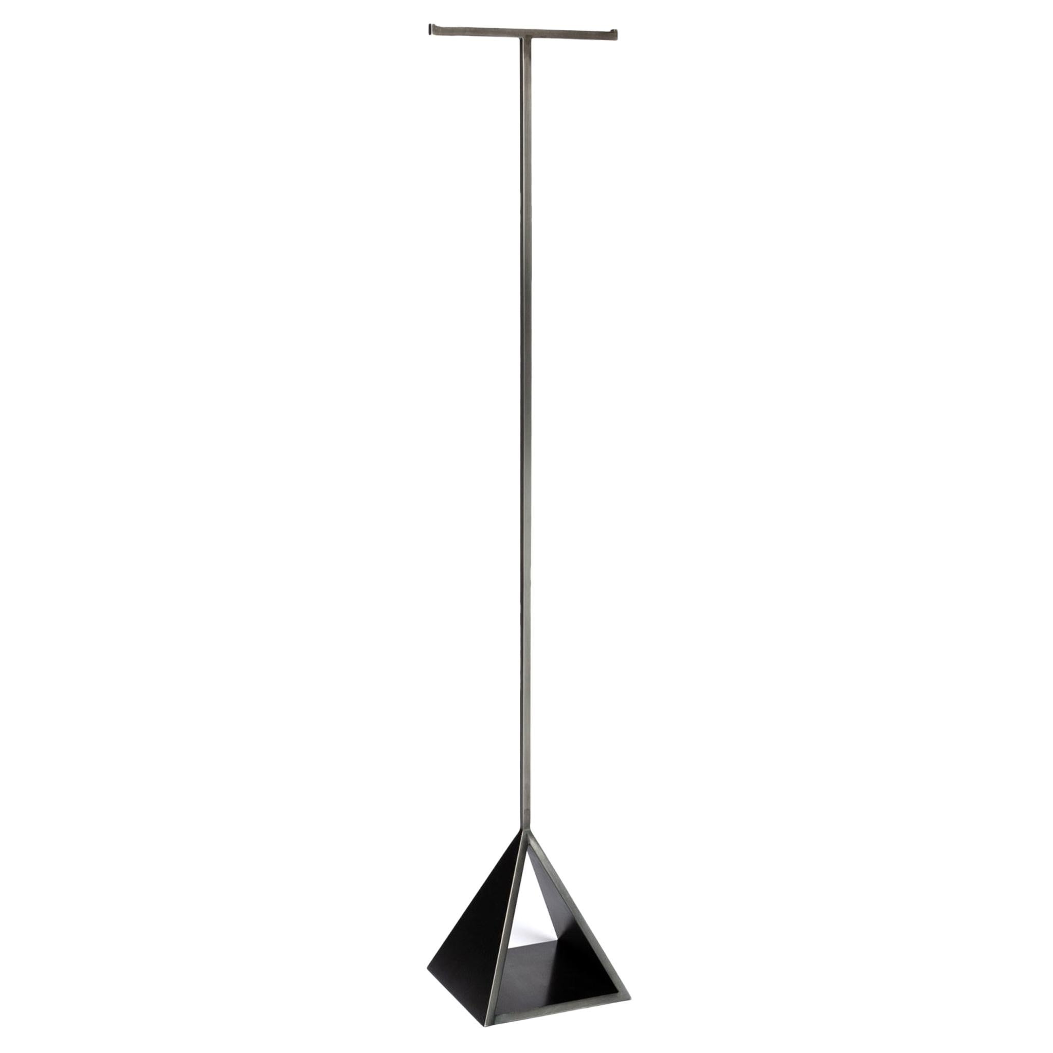 Metal Coat Hanging Rack Stand in a Hand Blackened Steel Finish For Sale