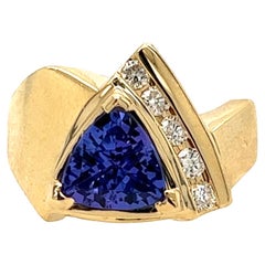 Triangle Tanzanite and Diamond Ring in 14 Karat Gold