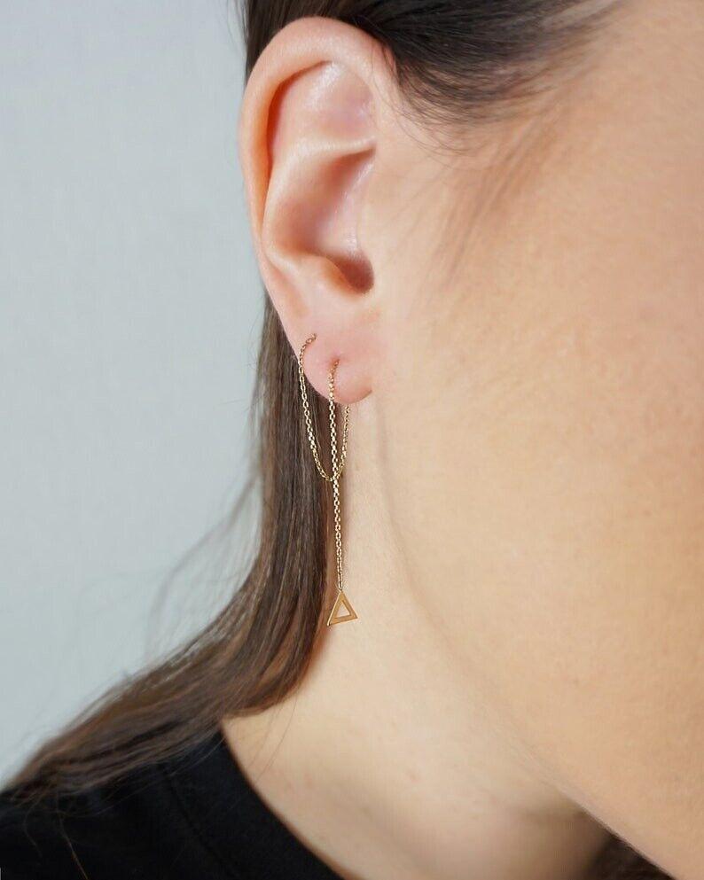 Triangle Threader Earrings 925 Silver Women Christmas Earring Fashion Jewelry. For Sale 5
