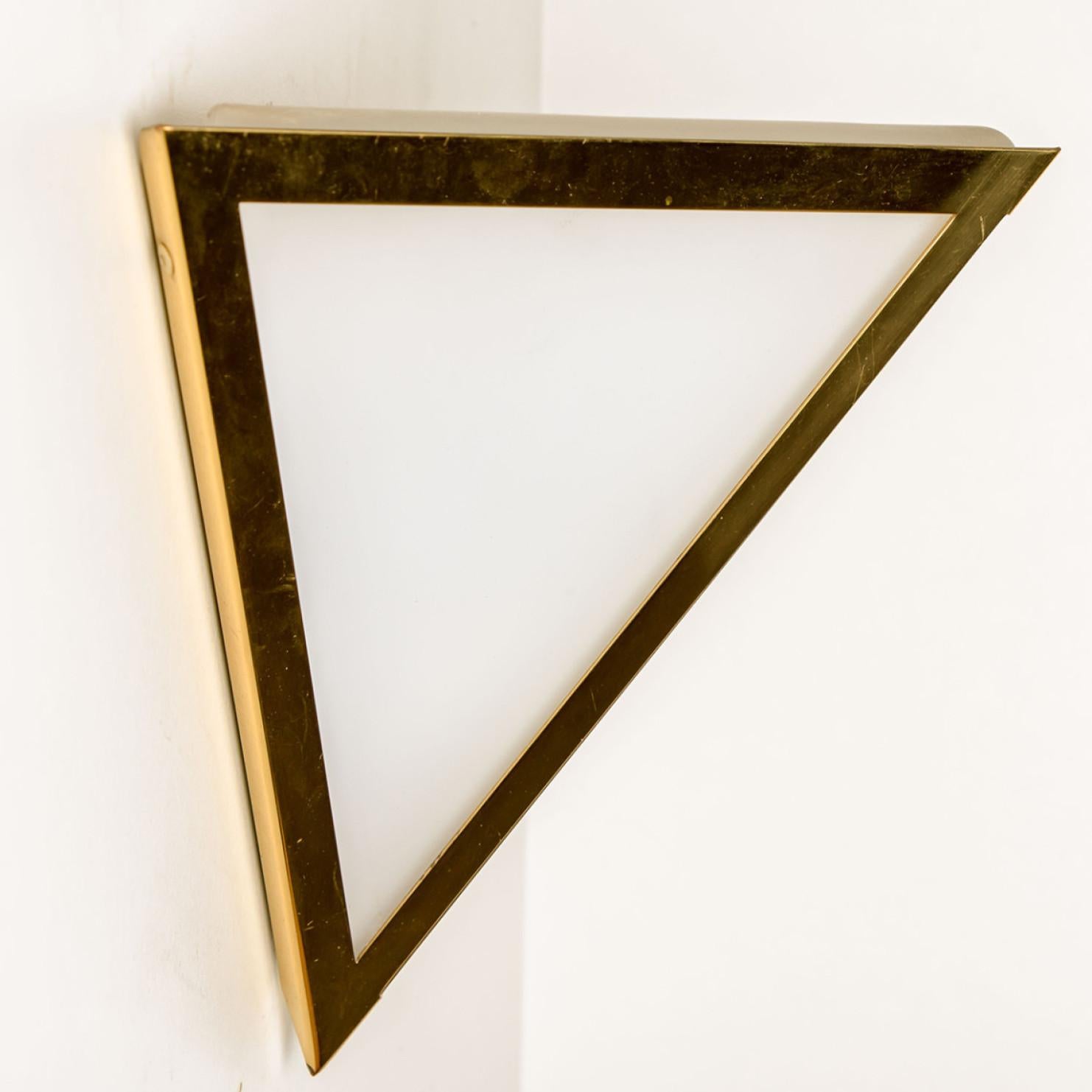 Other Triangle White Glass and Brass Wall Lights by Glashütte Limburg, 1970s For Sale