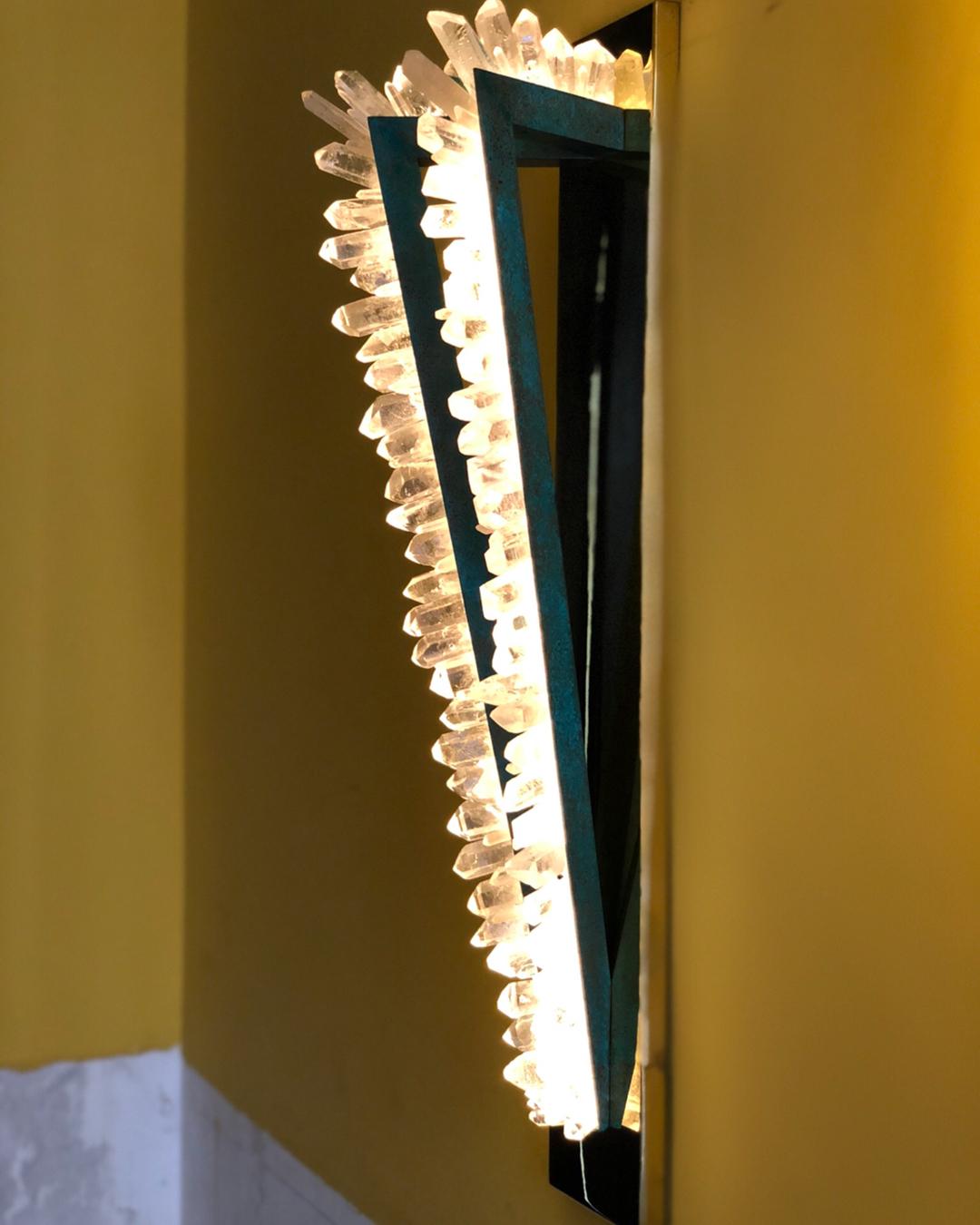 Triangle with Diagonal Side Bronze and Crystal Wall Lamp by Christopher Boots For Sale 7