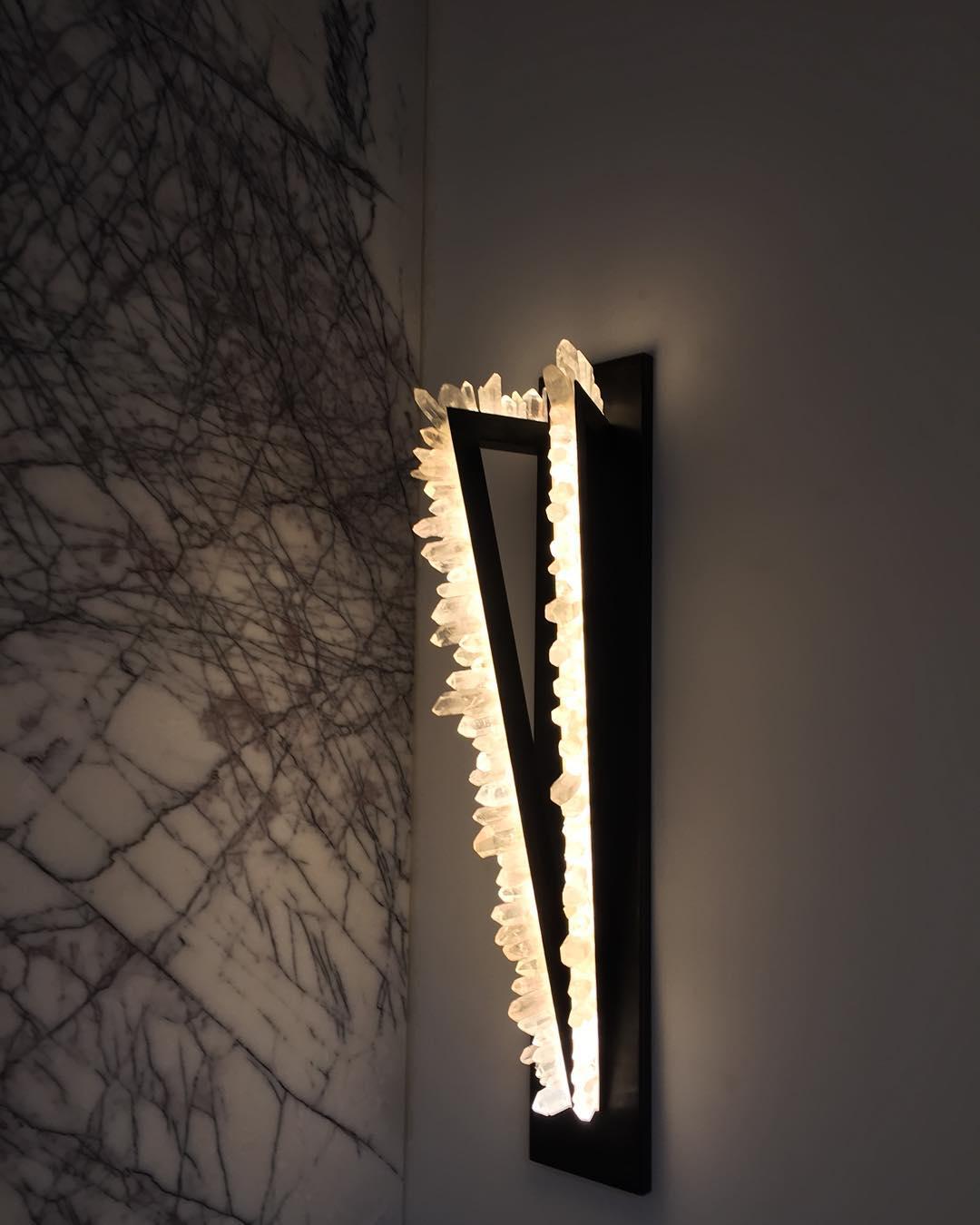 Triangle with Diagonal Side Bronze and Crystal Wall Lamp by Christopher Boots For Sale 1