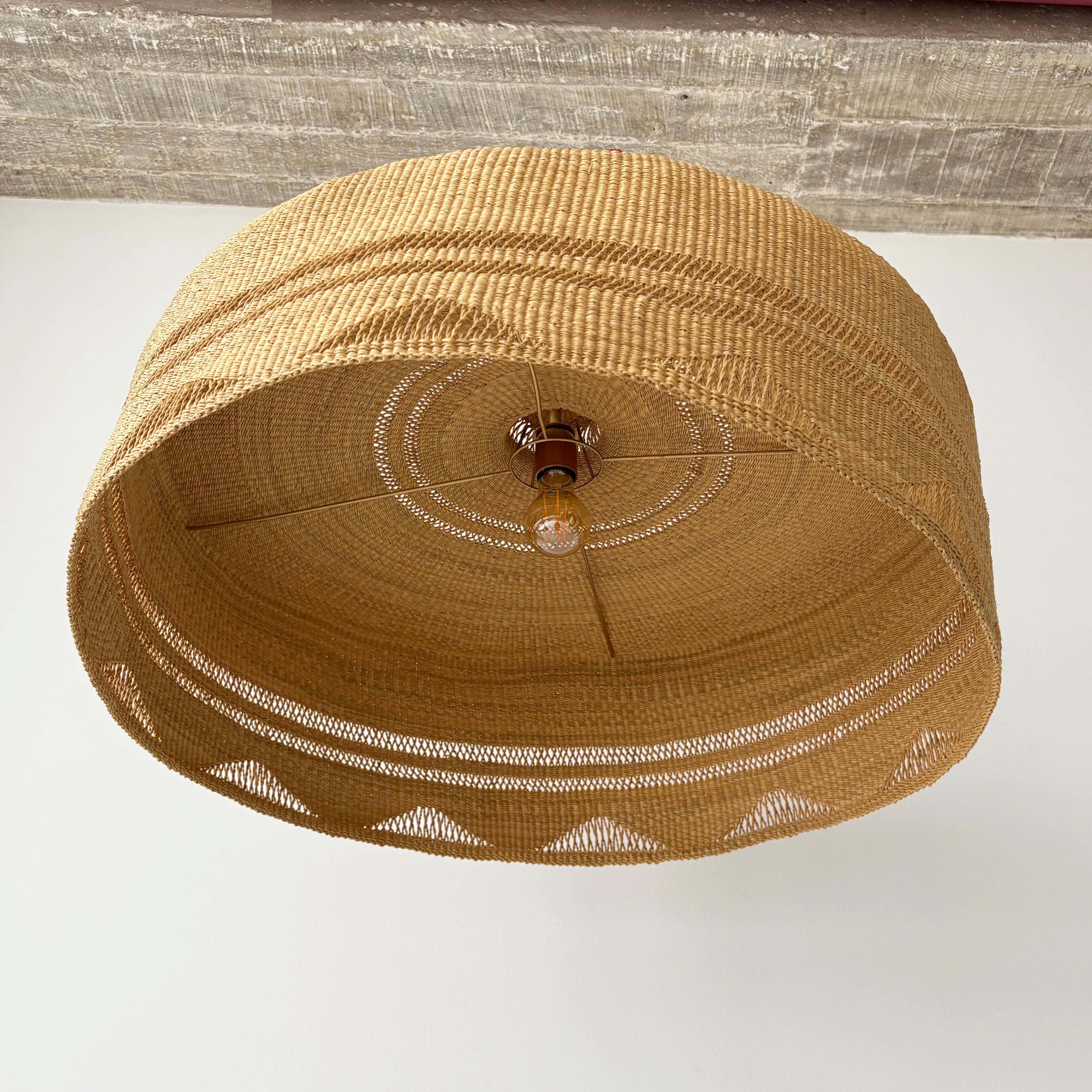 Bohemian Triangle XL Pendant Lamp  Handwoven Straw Lighting For Sale