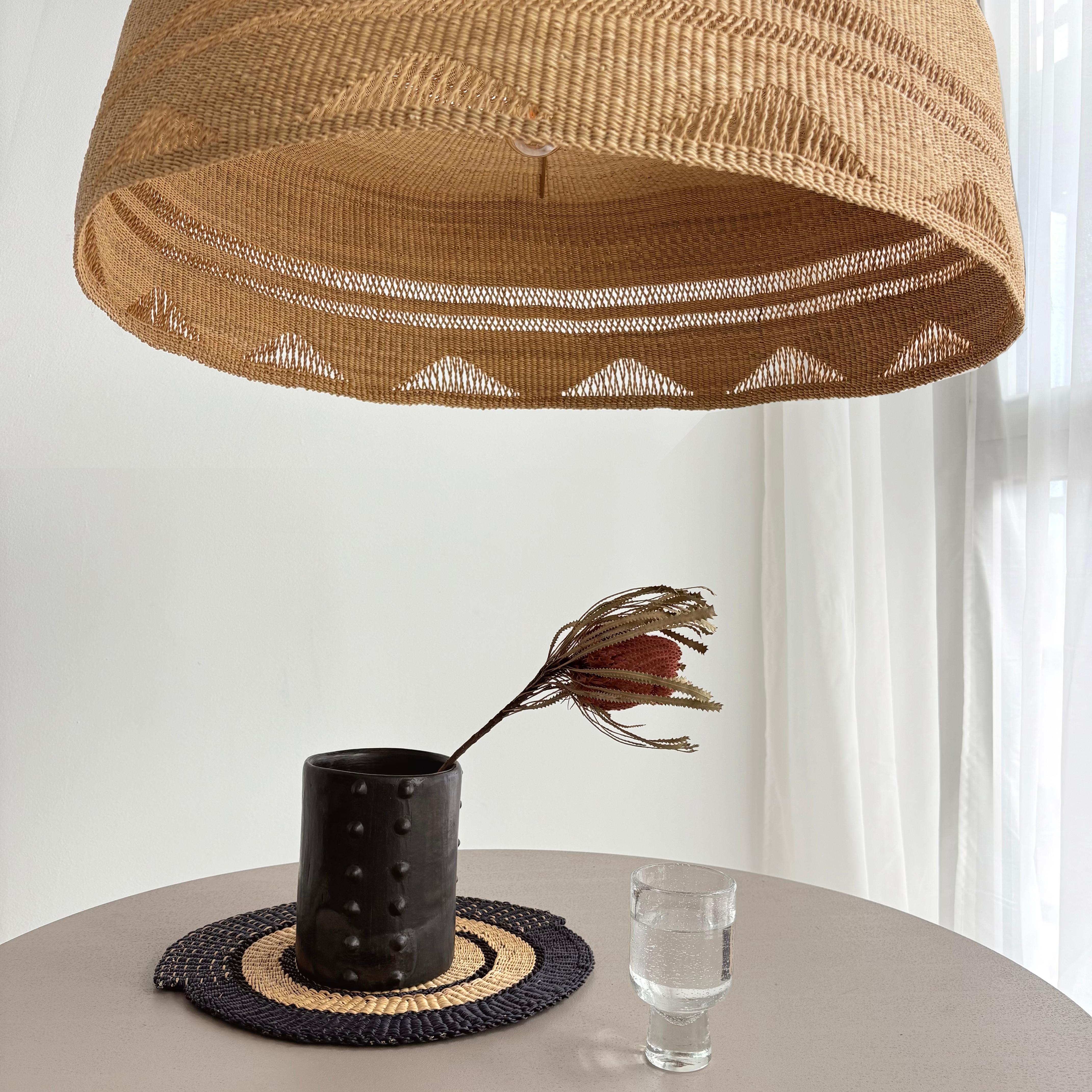 Ghanaian Triangle XL Pendant Lamp  Handwoven Straw Lighting For Sale