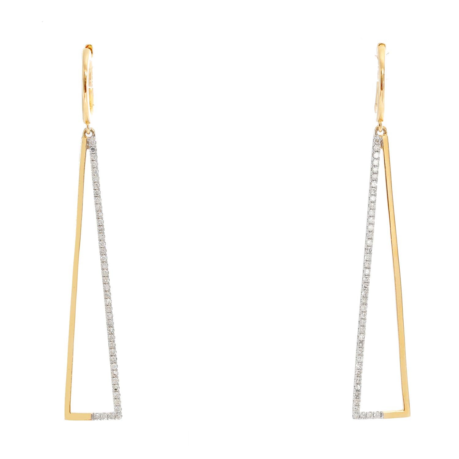 Women's Triangular 14 Karat Yellow Gold Diamond Earrings For Sale