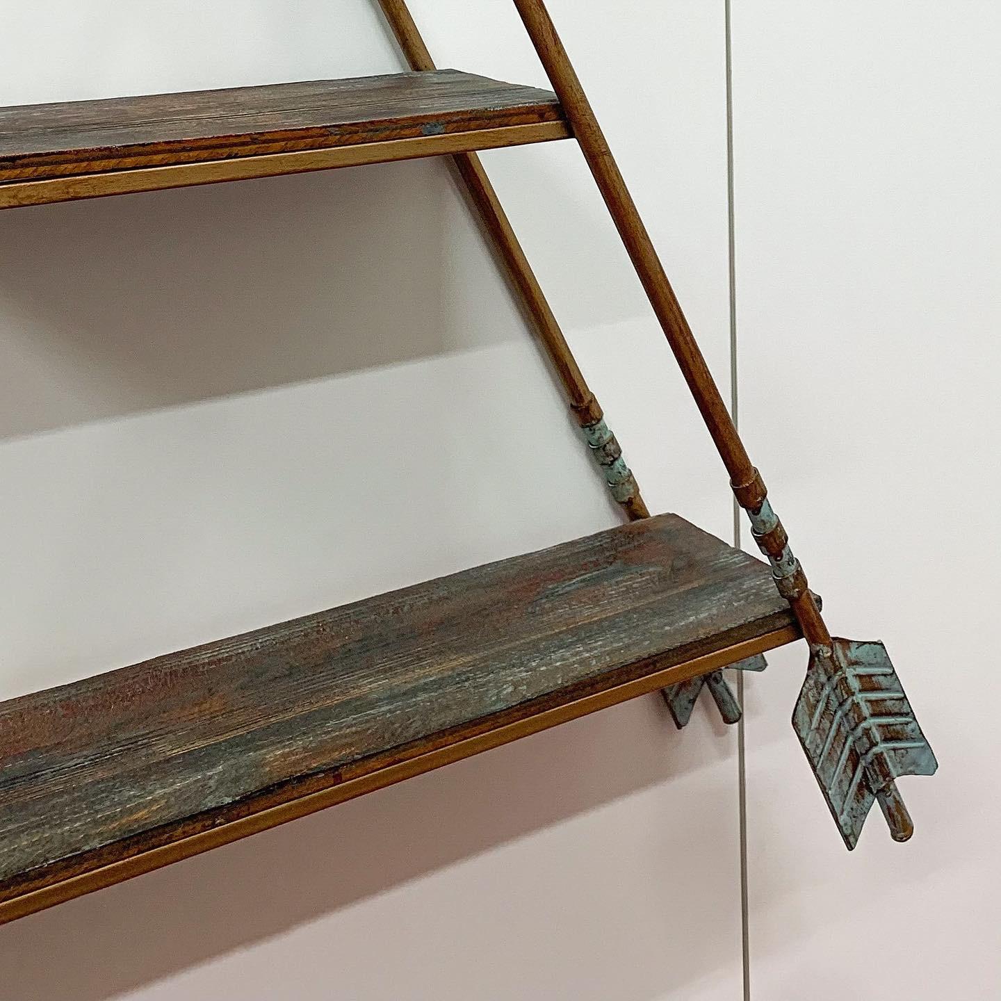 Unknown Triangular Arrow Hanging Wall Shelves in a Verdigris Finish For Sale