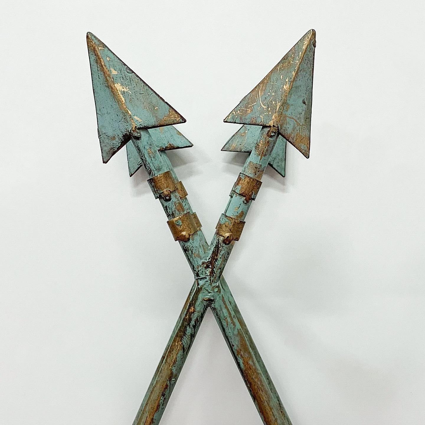 Metalwork Triangular Arrow Hanging Wall Shelves in a Verdigris Finish For Sale