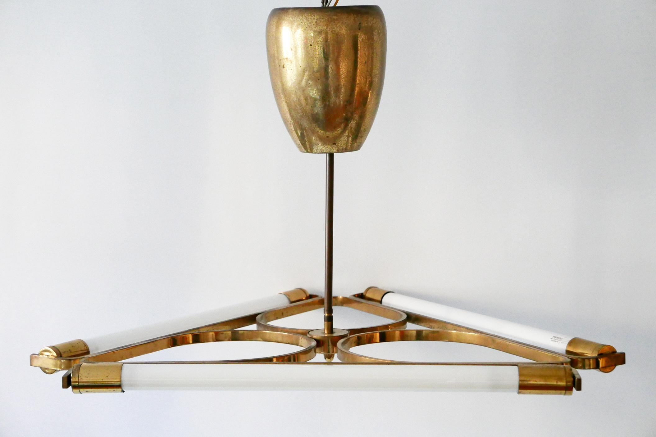 Triangular Bauhaus Brass Chandelier or Pendant Lamp, 1930s, Germany 8