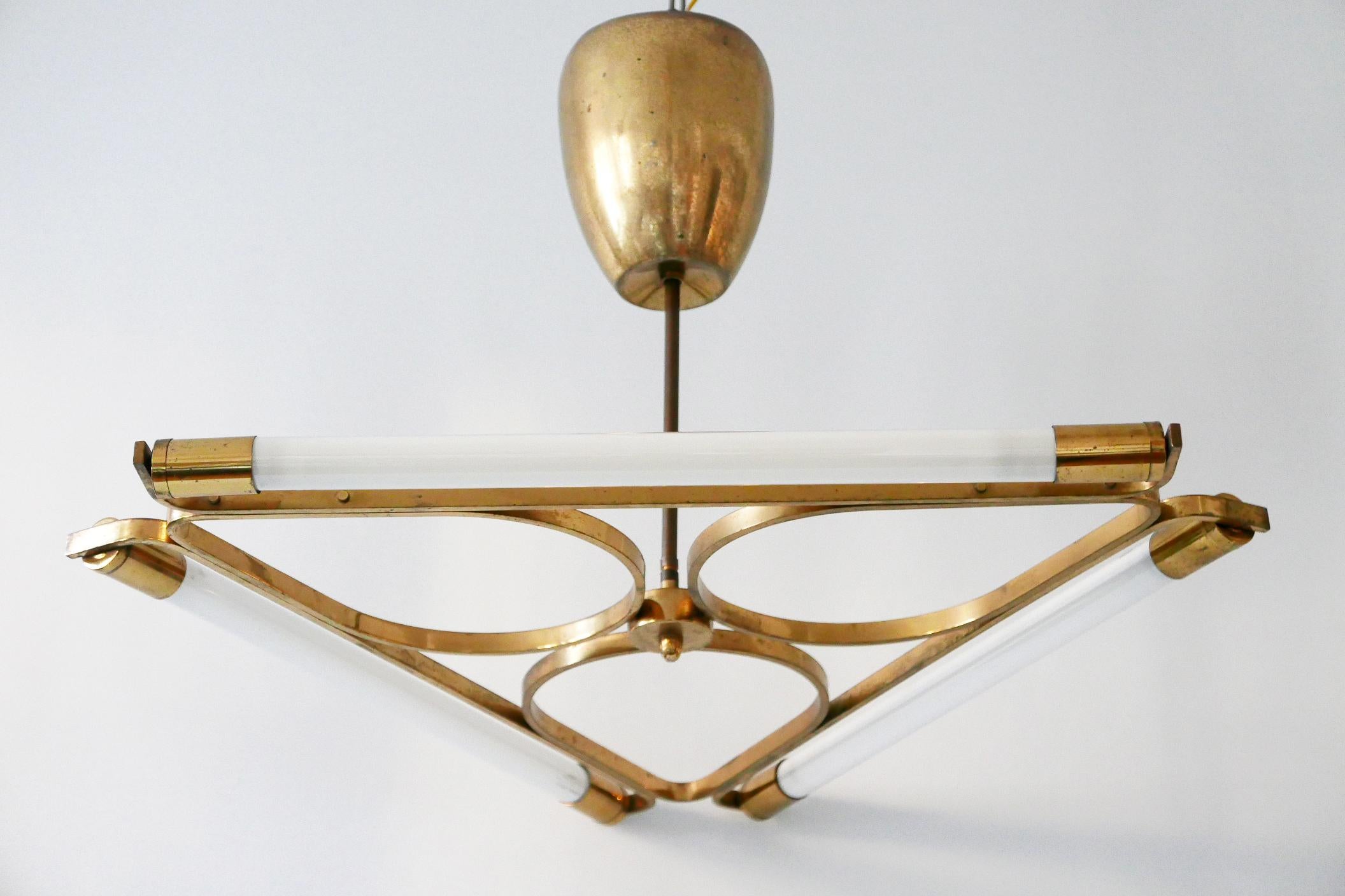 Triangular Bauhaus Brass Chandelier or Pendant Lamp, 1930s, Germany 10