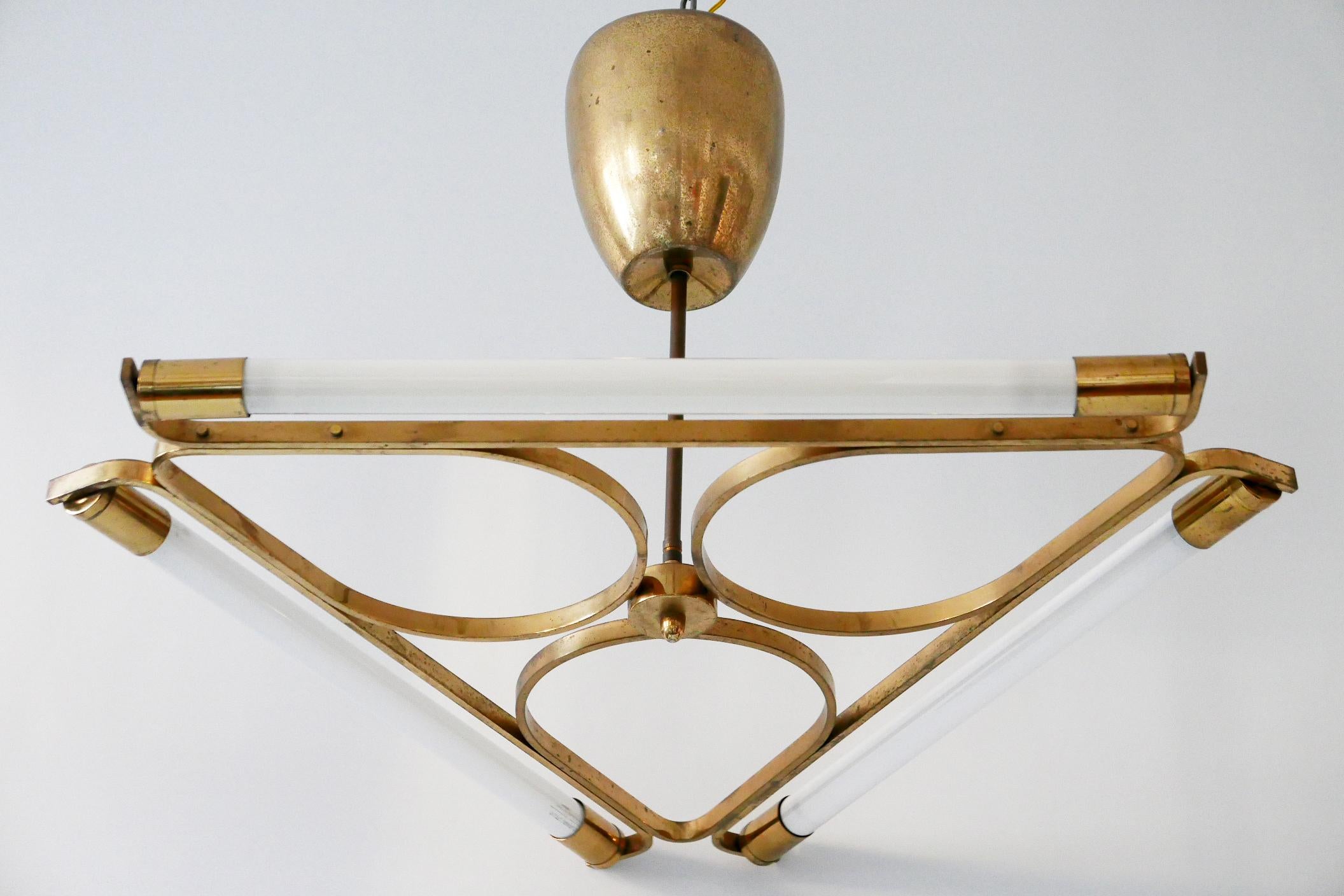 Triangular Bauhaus Brass Chandelier or Pendant Lamp, 1930s, Germany 11