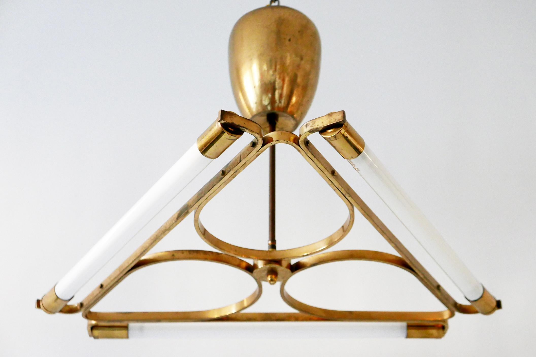 Triangular Bauhaus Brass Chandelier or Pendant Lamp, 1930s, Germany In Good Condition In Munich, DE