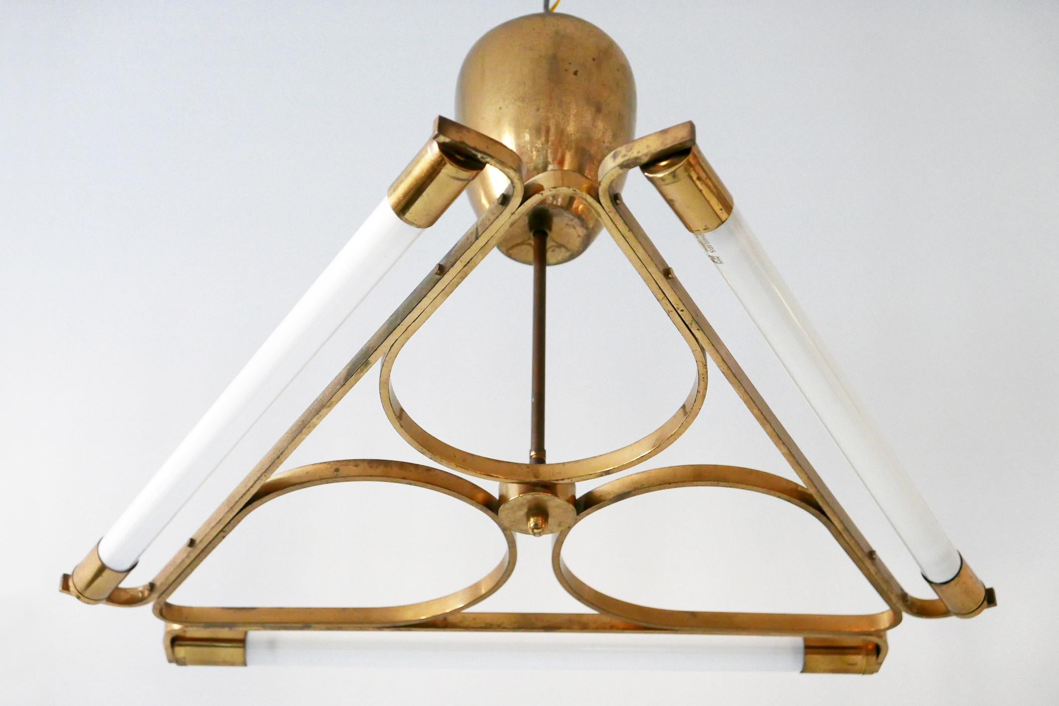 Mid-20th Century Triangular Bauhaus Brass Chandelier or Pendant Lamp, 1930s, Germany