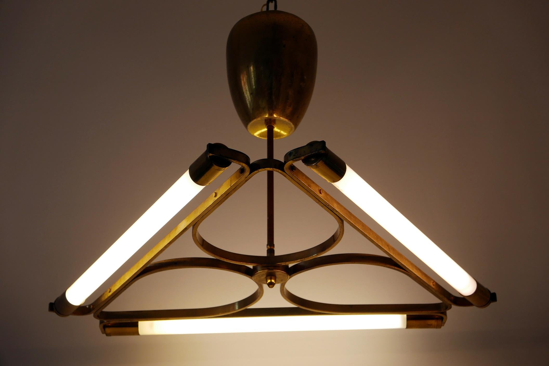 Triangular Bauhaus Brass Chandelier or Pendant Lamp, 1930s, Germany 1