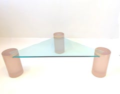 Triangular Blush Pink Lucite and Glass Cocktail Table