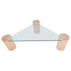 Triangular Blush Pink Lucite and Glass Cocktail Table