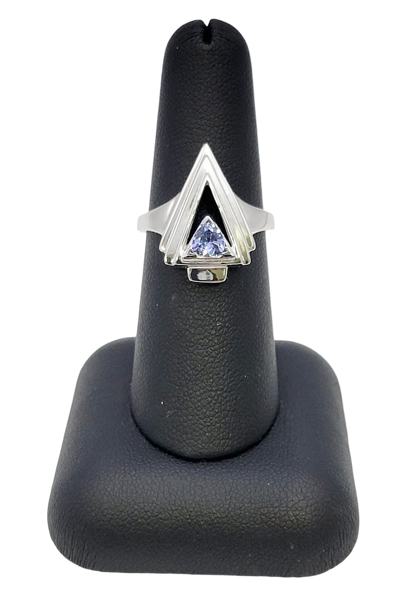 Triangular Brilliant Cut Natural Tanzanite Modern Open Arrow Ring in Platinum For Sale 8