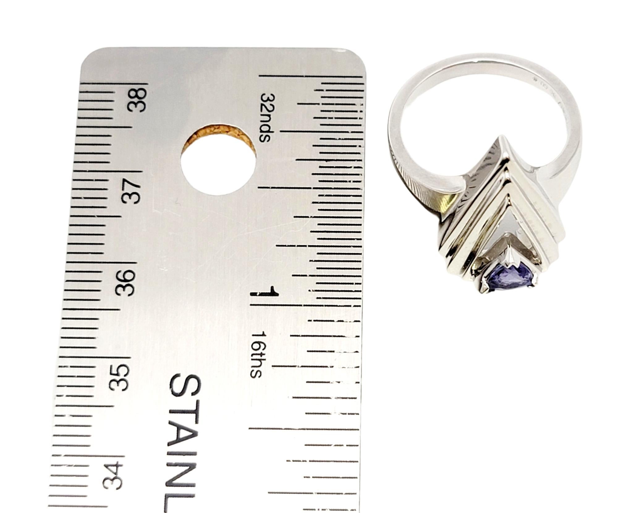 Triangular Brilliant Cut Natural Tanzanite Modern Open Arrow Ring in Platinum For Sale 9