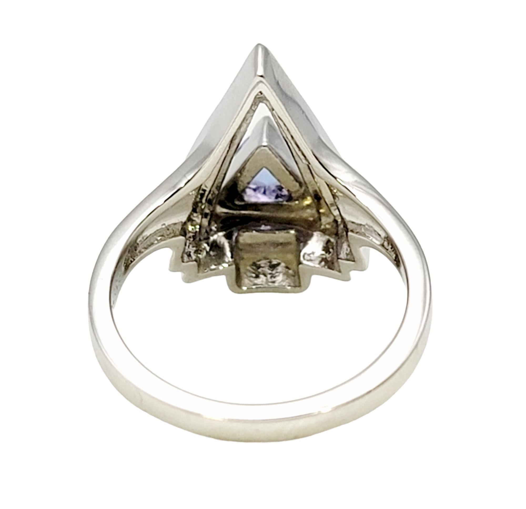 Triangular Brilliant Cut Natural Tanzanite Modern Open Arrow Ring in Platinum For Sale 3