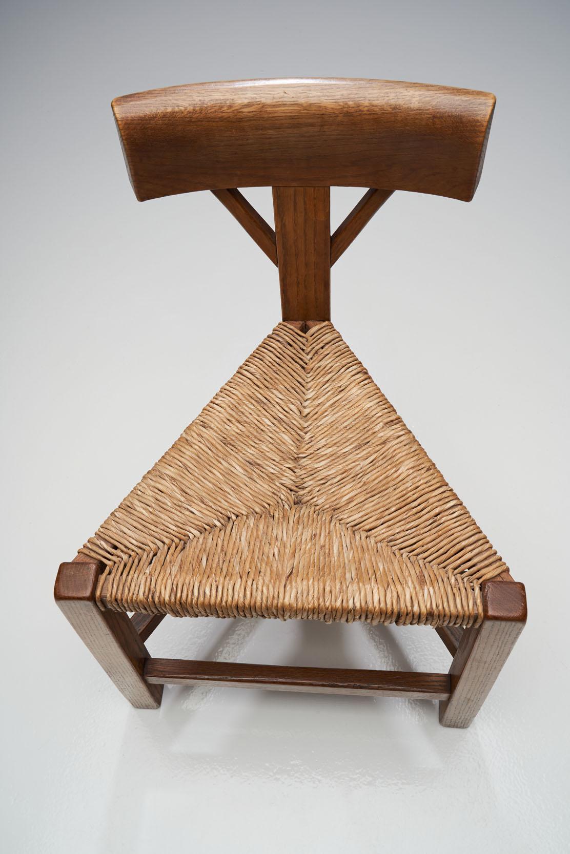 Triangular Chair in Oak and Cane, the Netherlands, circa 1960s-1970s 1