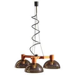 Lampadario triangolare Esperia Mid-Century Modern Italian Design Wood Brass