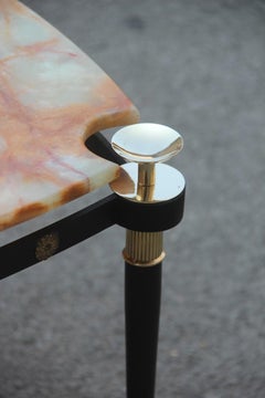 Triangular Coffee Table in Black Metal Brass and Onyx Midcentury Italian