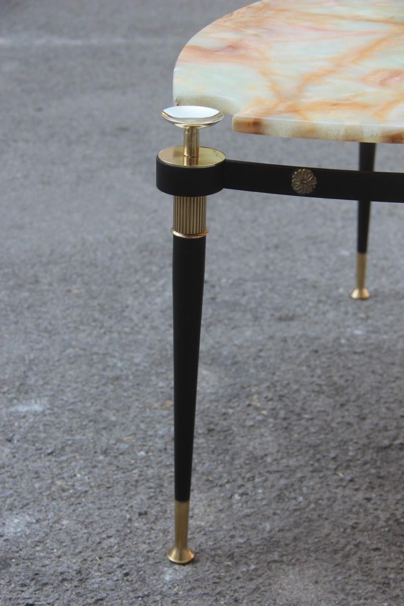 Mid-Century Modern Triangular Coffee Table in Black Metal Brass and Onyx Midcentury Italian 