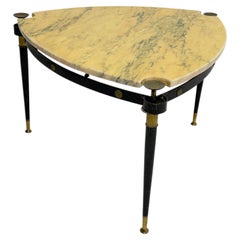Triangular Coffee Table in iron, brass, and marble, made in Italy, 1950s.