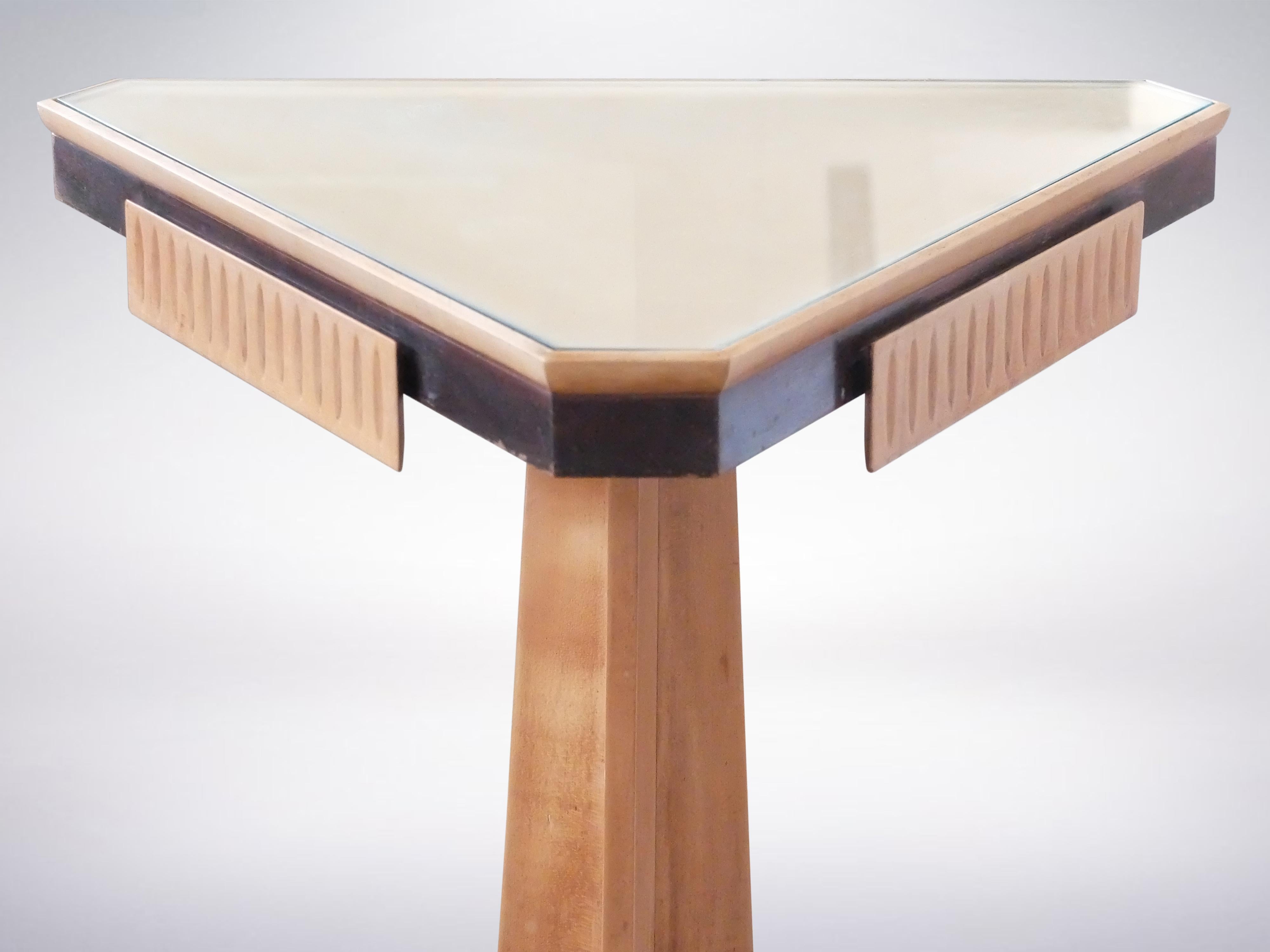 Italian Triangular Console Table with Glass Top, 1950s