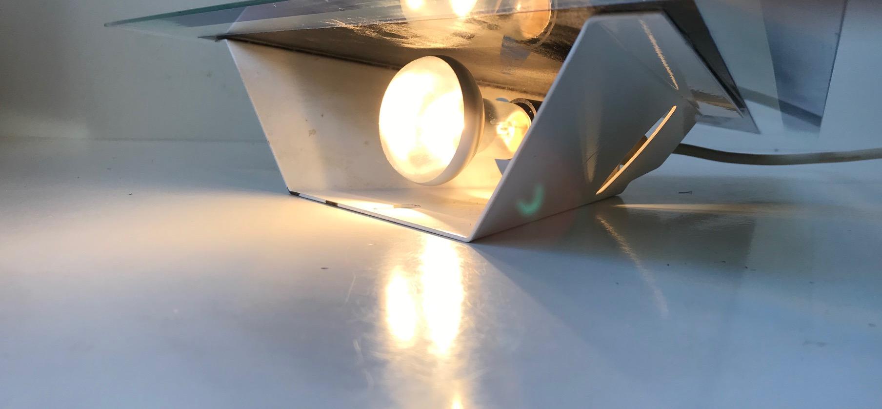 Steel Triangular Danish Minimalist Wall Light in Glass, 1980s For Sale